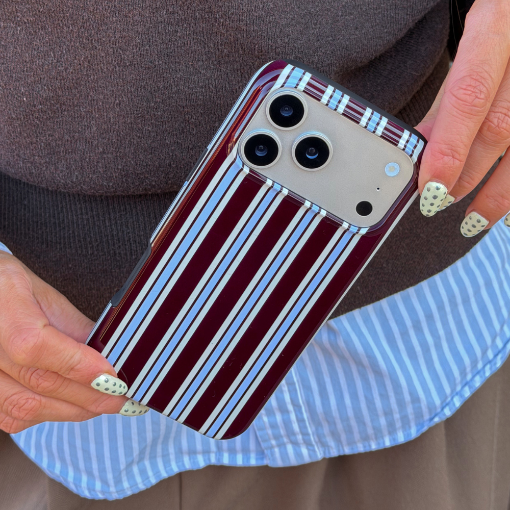 Close up image of Tough Brown and Blue Stripe Phone Case