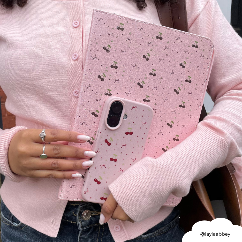 Ditsy Bows & Cherries Pink iPad Case