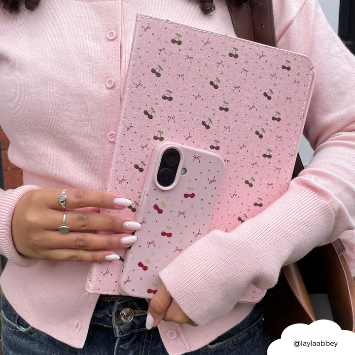 Ditsy Bows & Cherries Pink iPad Case