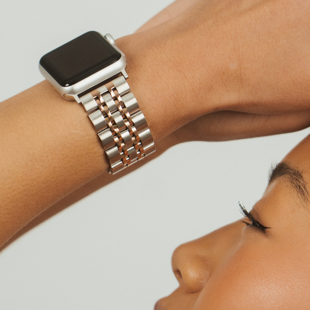 Stainless Steel Apple Watch Strap - Silver & Rose Gold