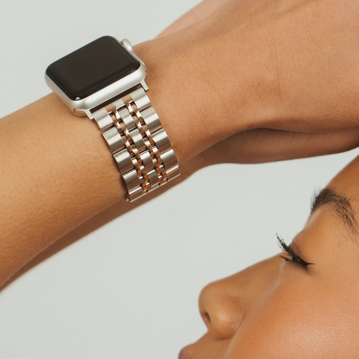 Stainless Steel Apple Watch Strap - Silver & Rose Gold