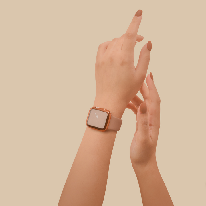 2-in-1 Metallic Apple Watch Case & Built-In Screen Protector - Rose Gold