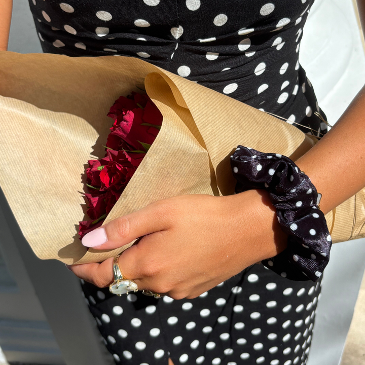 Black Polka Dot Scrunchie
