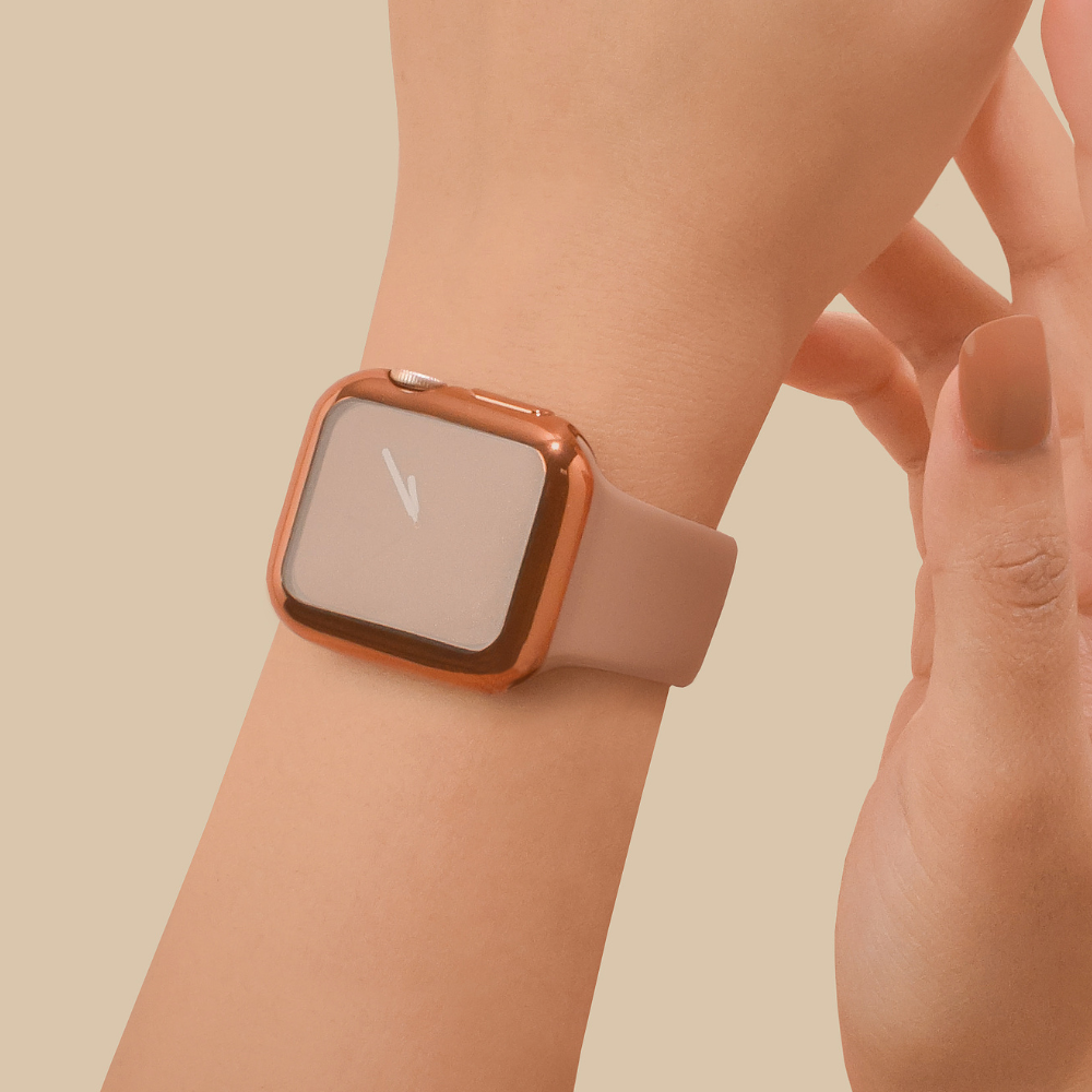 2-in-1 Metallic Apple Watch Case & Built-In Screen Protector - Rose Gold