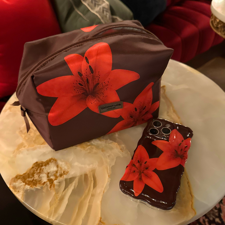 Satin Quilted Makeup Bag - Cinnamon Lily