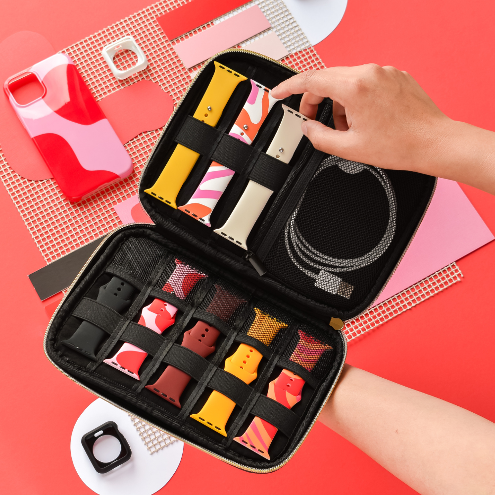 Watch Strap Travel Case - Abstract Pink & Red