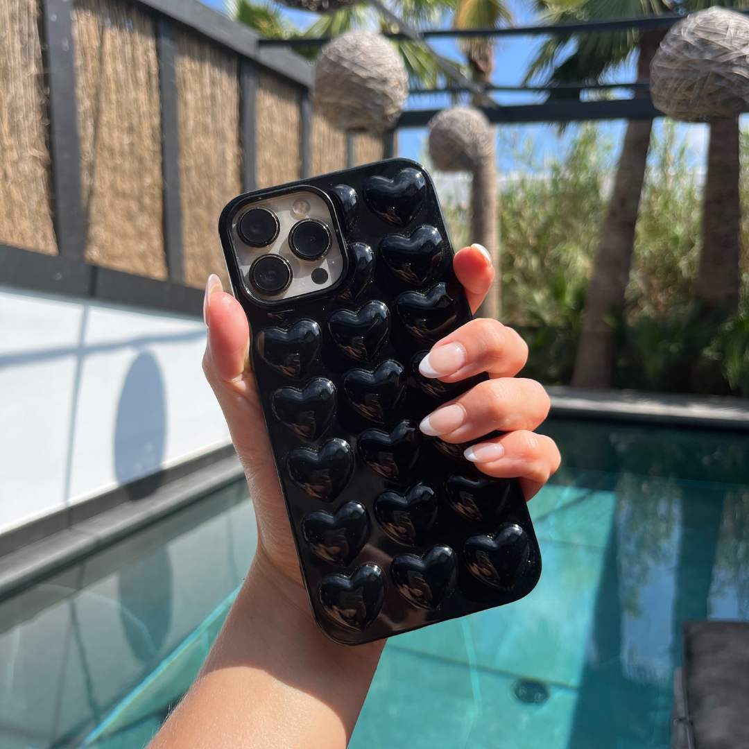 coconut lane 3d hearts glossy black phone case