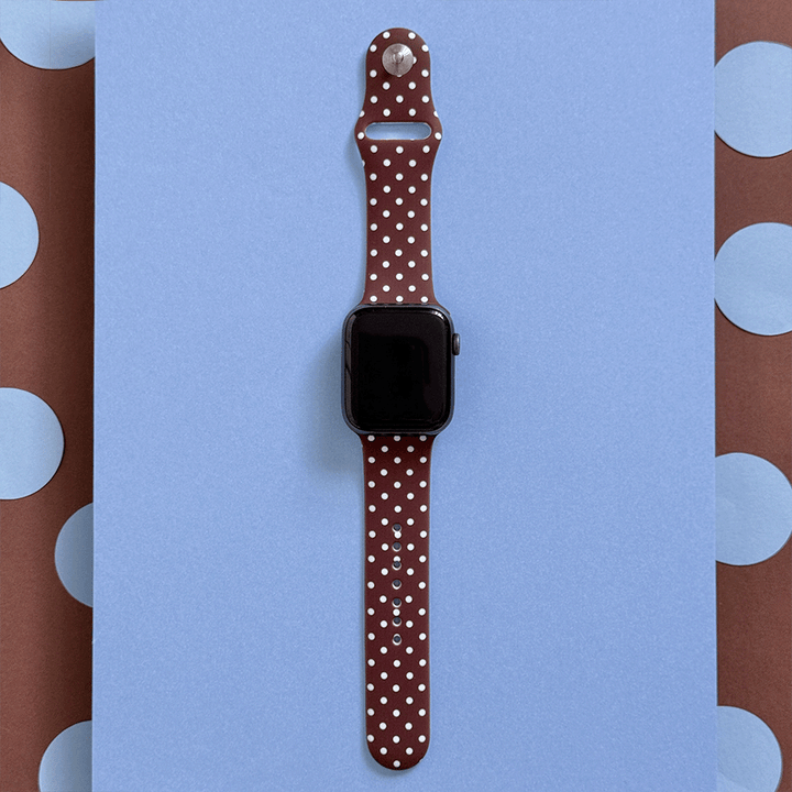Brown Apple Watch Strap with blue polka dot design