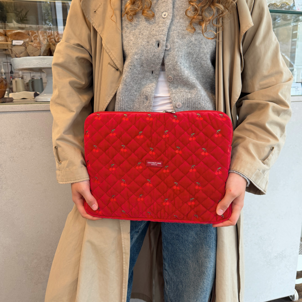Quilted Cherry Velvet Laptop Sleeve