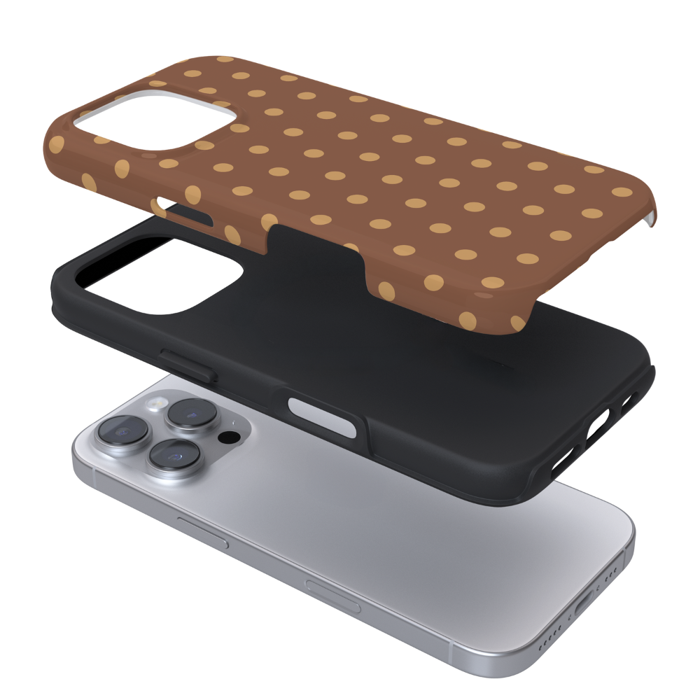 Chocolate brown polka dot case.