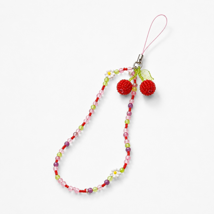 Beaded Phone Strap - Cherry Bomb