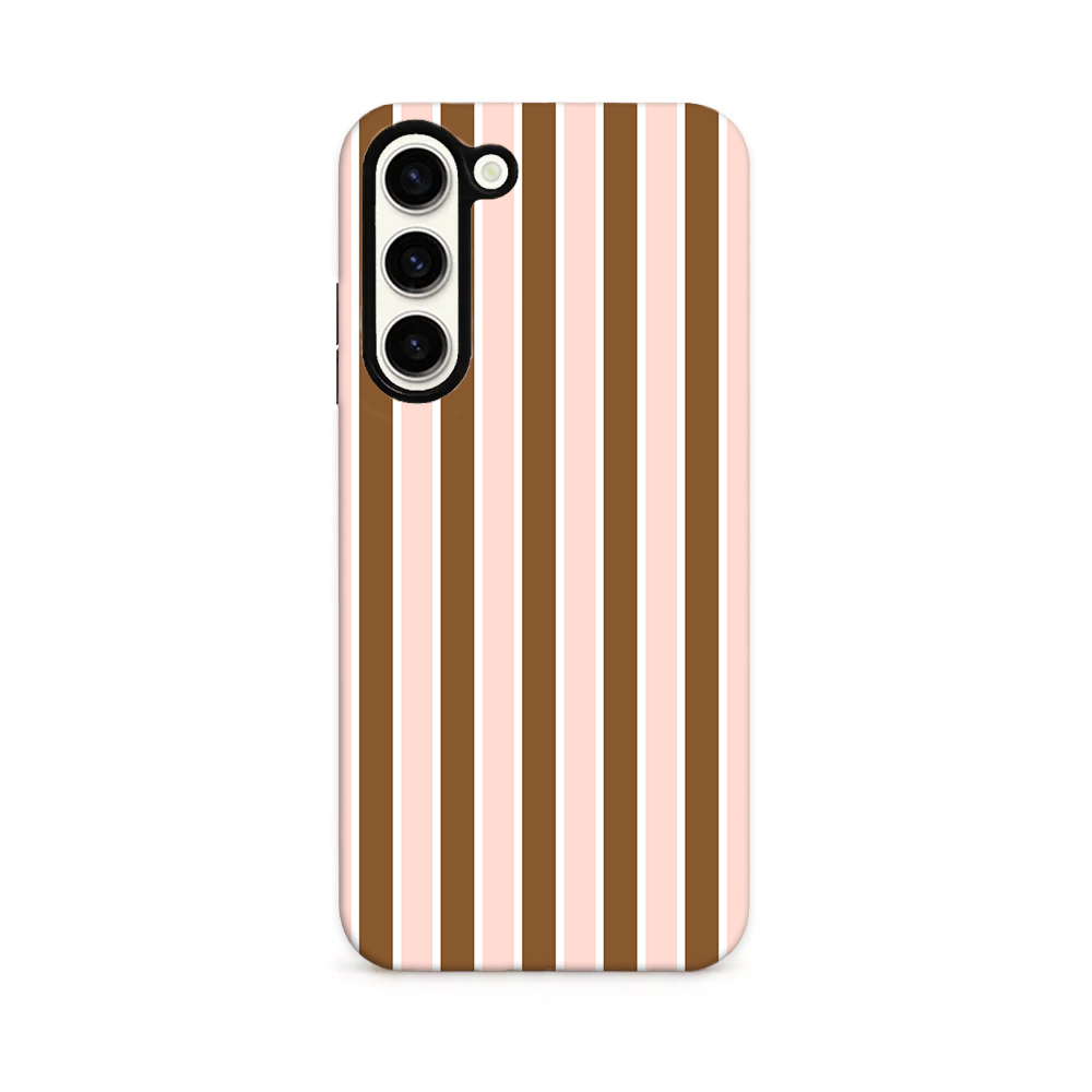 Pink, white and cocoa vertical stripes.