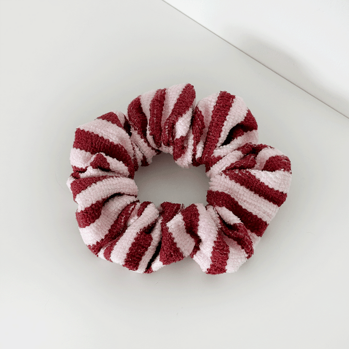 Burgundy and light pink striped Scrunchie.