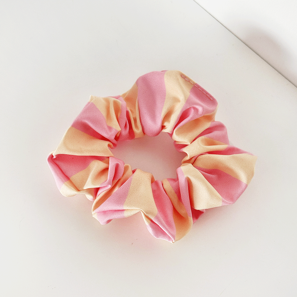 Yellow and pink stripe Hair Scrunchie.