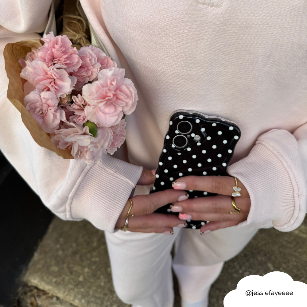 Wavy Phone Case - Black Polka Dot