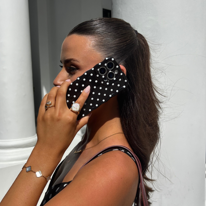Wavy Phone Case - Black Polka Dot