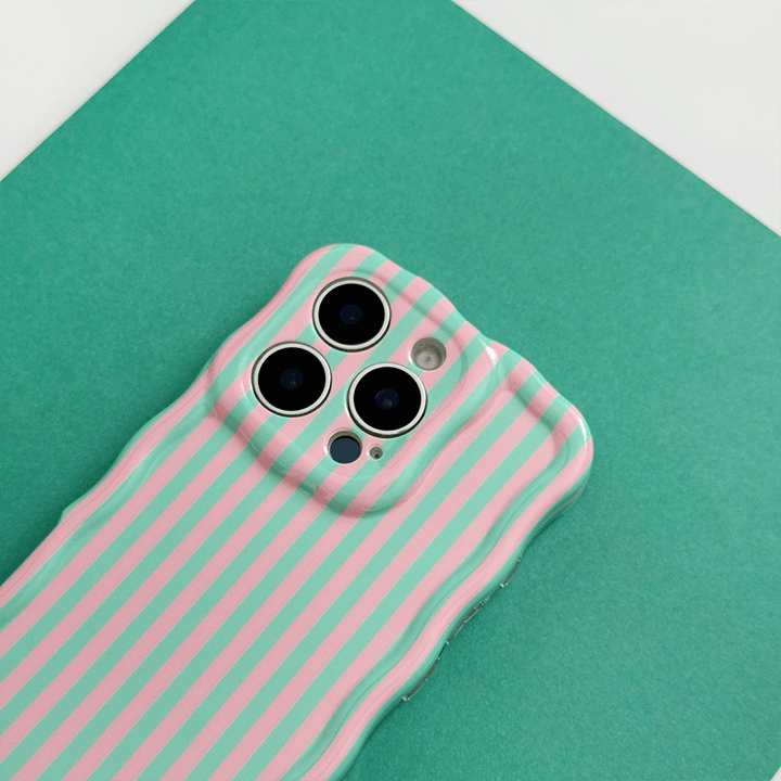 Blue and pink stripe Phone Case for iPhone with wavy edges.