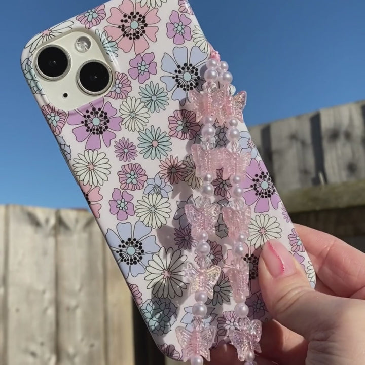Beaded Phone Strap - Holographic Butterfly