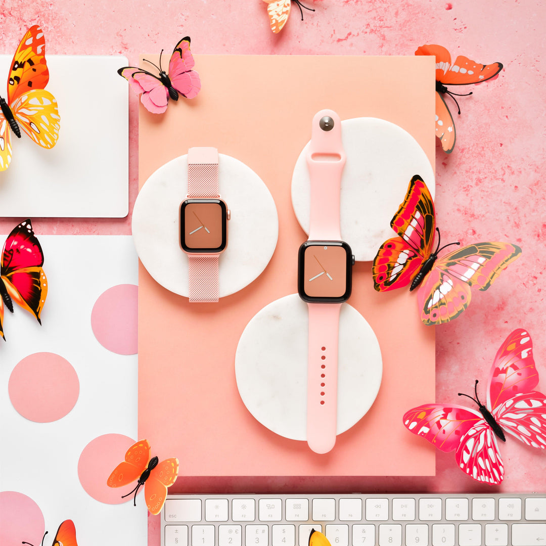 Pink-Silicone-and-Magnetic-Chain-Apple-Watch-Strap-Set