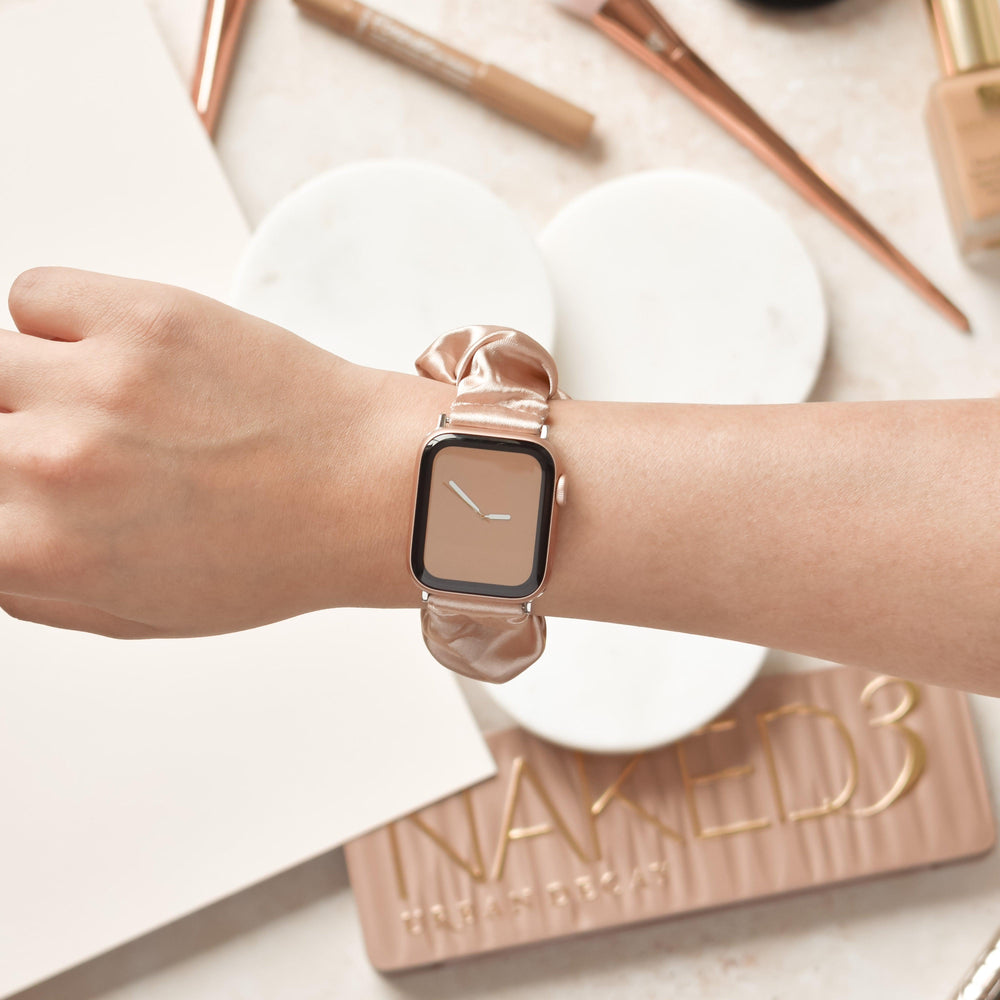 Beige-Satin-Scrunchie-Apple-Watch-Strap-Band-Front