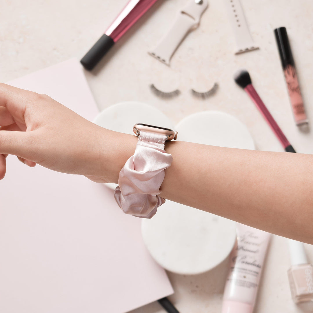 Pink-Satin-Scrunchie-Apple-Watch-Strap-Band-Side