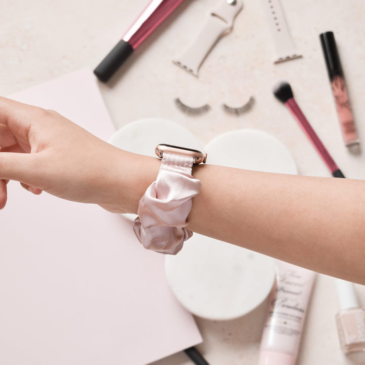 Pink-Satin-Scrunchie-Apple-Watch-Strap-Band-Side
