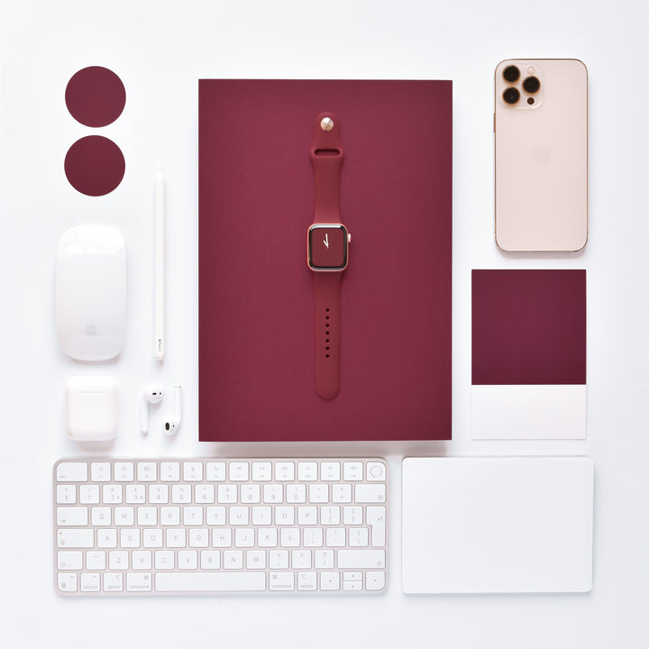 wine-purple-apple-watch-strap-surrounded-by-apple-technology